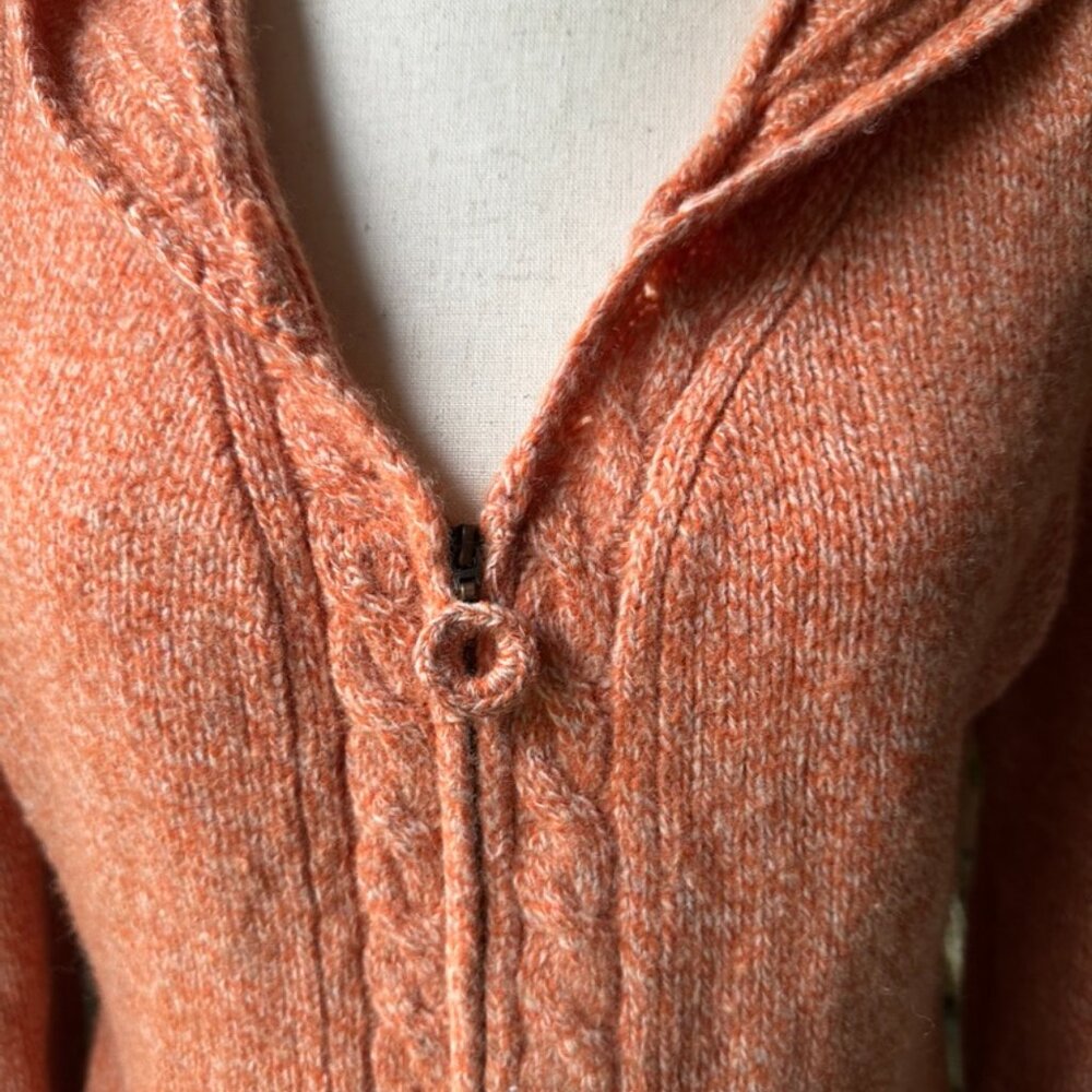 Sleeping On Snow, Anthropologie, Zip Hoodie Sweater, Orange, Crochet Pockets, XL - Picture 3 of 13